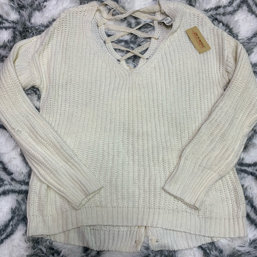 Cream Knit Sweater with Back Detail